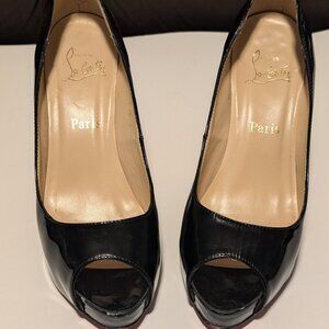 Christian Louboutin Black Leather Open Toe Pump Heels Size 38